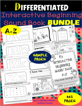 Preview of DIFFERENTIATED Interactive Beginning Sound A-Z Book..DISTANCE LEARNING (BUNDLED)