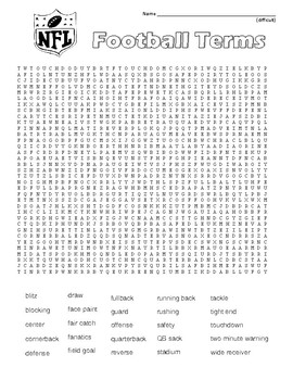 DIFFICULT Football-related Terms - Word Search with Coloring Page & KEY