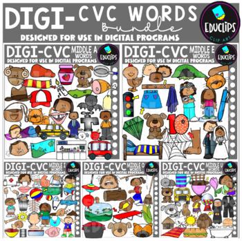 Preview of DIGI CVC Short Vowel Words - Movable Images Clip Art Bundle {Educlips Clipart}