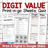 DIGIT PLACE VALUE PRINT & DIGITAL SHEETS DISTANCE LEARNING