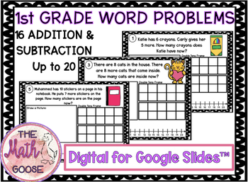 Preview of DIGITAL 1st Grade Word Problems Up to 20 for Google Slides™ 1.3F