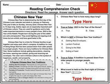 Preview of DIGITAL: 2023 Chinese New Year Comprehension Passage & Sentence Fixer