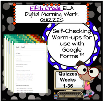 Preview of DIGITAL 5th Grade ELA Morning Work Weekly Quizzes #DistanceLearning