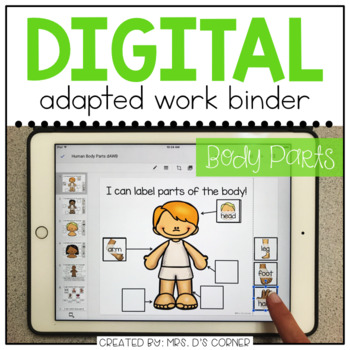 Preview of DIGITAL Adapted Work Binder ( Human Body Parts ) | Distance Learning