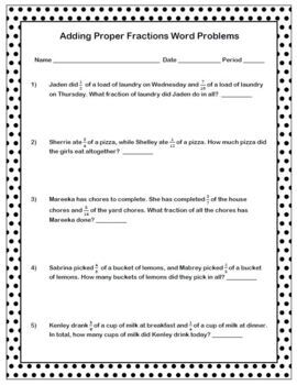 DIGITAL Adding Proper Fractions Word Problems Worksheet with Answer KEY