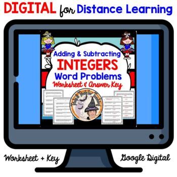 Preview of DIGITAL Adding and Subtracting INTEGERS Word Problems Worksheet and Answer Key