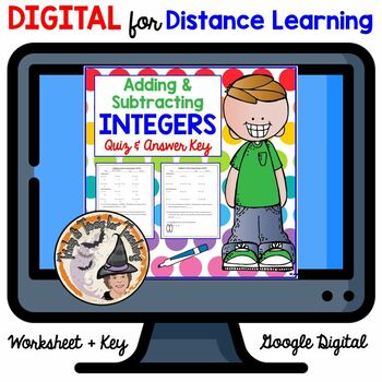 Preview of DIGITAL Adding and Subtracting Integers QUIZ with Answer KEY