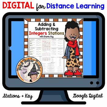 Preview of DIGITAL Adding and Subtracting Integers STATIONS Activity Modeling Answer Key
