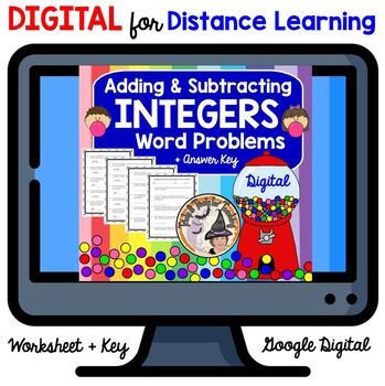 Preview of DIGITAL Adding and Subtracting Integers Word Problems Worksheet with Answer KEY