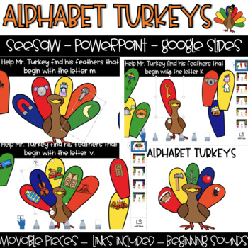Preview of DIGITAL - Alphabet Turkeys - Seesaw - Google Slides - PowerPoint