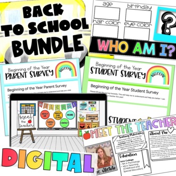 DIGITAL BACK TO SCHOOL BUNDLE | Surveys, All About Me, Digital Meet the ...