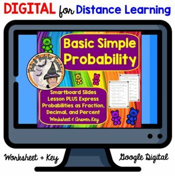 Preview of DIGITAL Basic Simple Probability and Express as Fraction Decimal Percent SET
