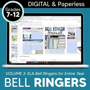 Preview of DIGITAL ELA Bell Ringer Journal for Entire Year 275 Bell Ringers Prompts VOL 3