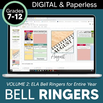 Preview of DIGITAL Bell Ringer Journal for School Year: ELA Bell Ringers (VOLUME TWO)