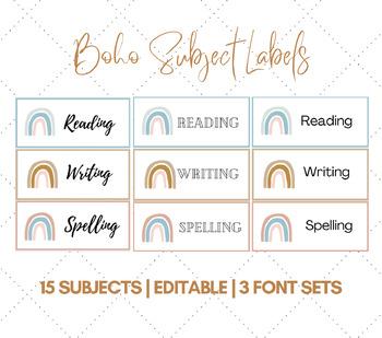 Preview of Boho School Subject Labels | EDITABLE | Modern | 3 different FONT sets | Visual