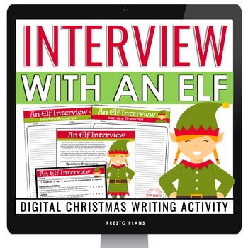 Preview of Christmas Writing Assignment - Elf Interview Holiday Winter Activity - Digital