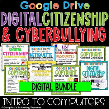 Preview of DIGITAL CITIZENSHIP & CYBERBULLYING PROJECT BUNDLE - COMPUTER LAB LESSONS GOOGLE