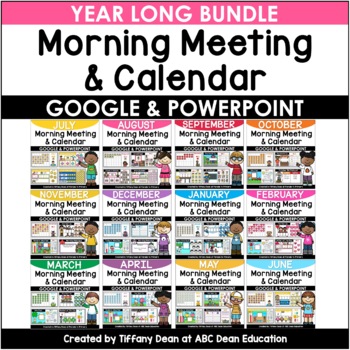 Preview of DIGITAL Calendar & Morning Meeting YEAR LONG BUNDLE - PowerPoint & Google Slides