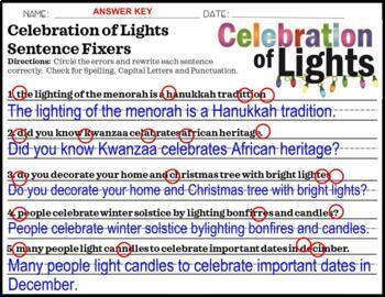DIGITAL: Celebration of Lights Reading Passage & Sentence Fixer | TPT