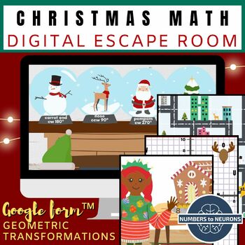 Preview of DIGITAL Christmas Math Activity Geometry Translations Escape Room