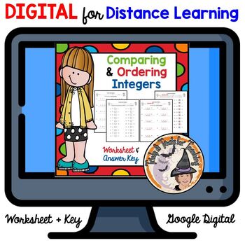 Preview of DIGITAL Comparing and Ordering Integers Worksheets with Answer KEY Google Slides