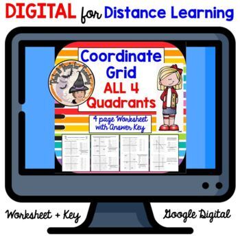 Preview of DIGITAL Coordinate Grid ALL 4 Quadrants Worksheet Answer KEY Smartboard Graphing