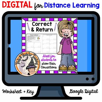 Preview of Back to School Math DIGITAL Correct and Return Form EDITABLE Student Corrections