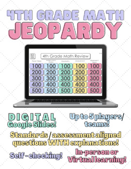 Preview of DIGITAL DISTANCE LEARNING 4th Grade Math Review Game - Jeopardy Style!