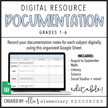 Preview of DIGITAL + EDITABLE: Grades 1-6 Documentation Template