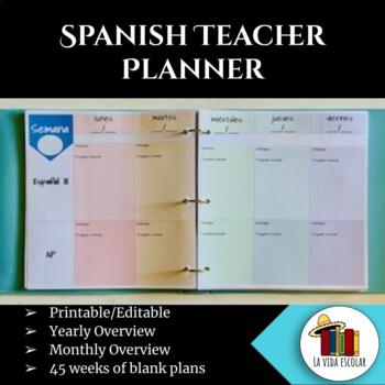 Preview of DIGITAL/EDITABLE Spanish Teacher Planner (2 classes)