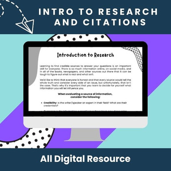 Preview of DIGITAL EDITION - Intro to Research and Citations: One-Pagers and Questions