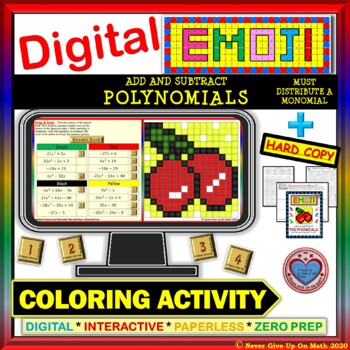 Preview of DIGITAL EMOJI - Add & Subtract Polynomials (Must multiply by Monomial)