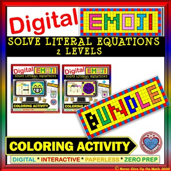 Preview of DIGITAL EMOJI BUNDLE Solve Literal Equations Distance Learning