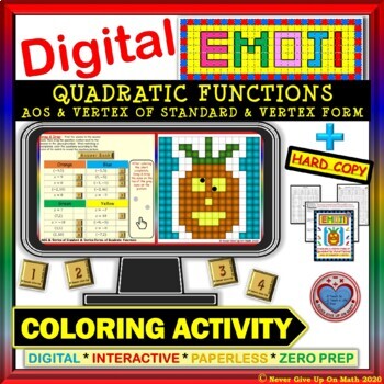 Preview of DIGITAL EMOJI - Quadratic Functions - Find the Axis of Symmetry & Vertex