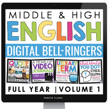 Preview of English Bell Ringers - Literary Terms, Discussion, Writing, Video Digital Vol 1