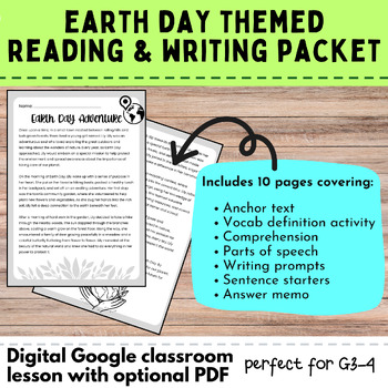 Preview of DIGITAL Earth Day ELA |  Activity Packet | Reading Comprehension Writing Prompt