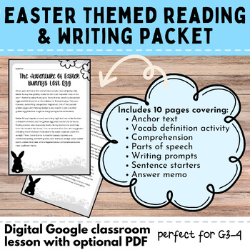 Preview of DIGITAL Easter ELA |  Activity Packet | Comprehension Writing Prompt