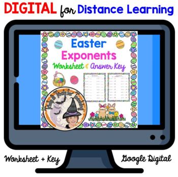 Preview of DIGITAL Easter Math Exponents Worksheet and Answer Key Distance Learning April