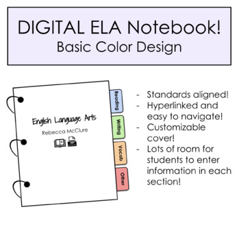 Preview of DIGITAL English Language Arts Notebook - Standards Aligned (Basic Color Design)