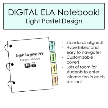 Preview of DIGITAL English Language Arts Notebook- Standards Aligned  (Light Pastel Design)