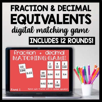 Preview of Fractions to Decimals Game, Relate Fraction Equivalents 4th Grade Practice Sort