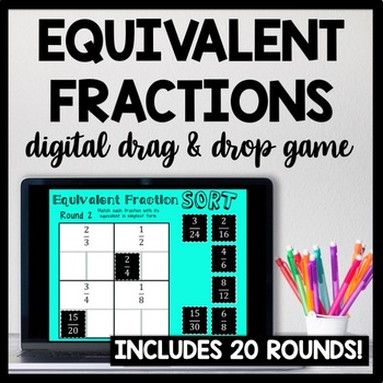 Preview of DIGITAL Hands On Equivalent Fractions Matching Game Activity, Math Fraction Sort