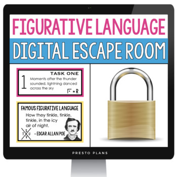 Preview of Figurative Language Digital Escape Room Activity - Literary Devices Breakout
