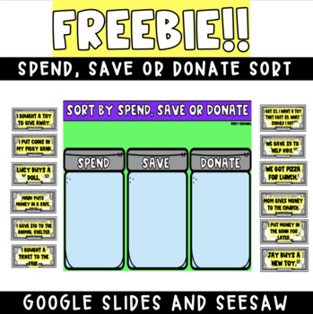 Preview of DIGITAL FREEBIE: Spend, Save, or Donate Sort - Seesaw and Google Slides
