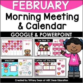 Preview of DIGITAL February Calendar & Morning Meeting - PowerPoint & Google Slides - K