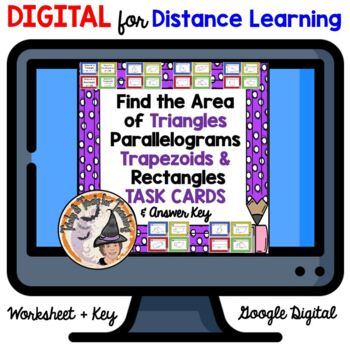 Preview of DIGITAL Find Area of Triangles Rectangles Parallelograms Trapezoids Task Cards