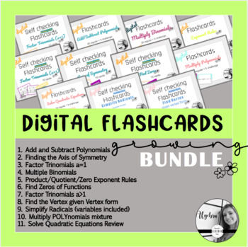 Preview of Algebra 1 DIGITAL Flashcards -Self Check MC & Normal - Bundle