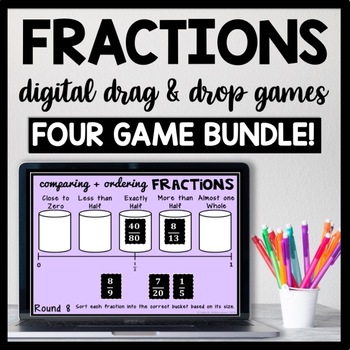 Preview of DIGITAL 4th Grade Fraction Practice, Hands on Fraction Activities, No Prep Games