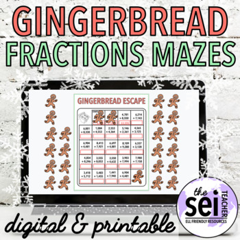 Preview of DIGITAL GINGERBREAD MAN WINTER HOLIDAY MATH ACTIVITIES - FRACTIONS