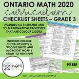 DIGITAL - GRADE 3 2020 Ontario Math Curriculum Checklists